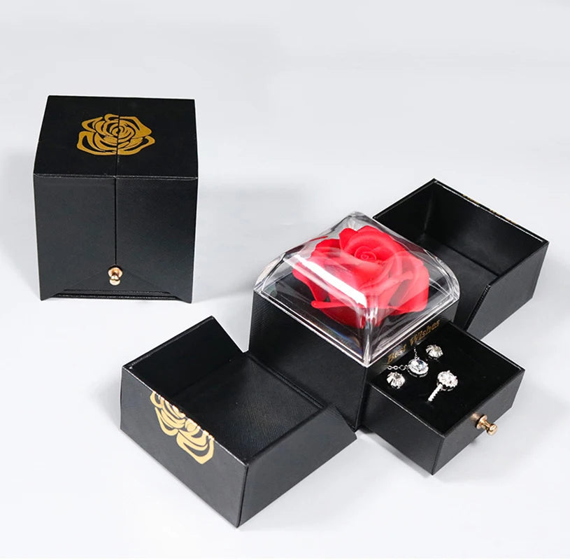 New in Rose Jewelry Box for Necklace Pendant Valentine's Day Gift Organizer Plastic Plastic Paper Lifting Packaging Display Box