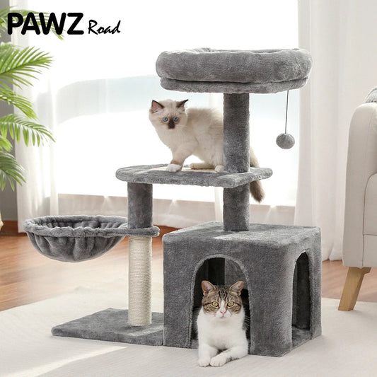 H70CM/80CM Small Cat Tree Condo with Natural Sisal-Covered Scratching Post for Kitten Cat Indoor Large Top Perch Cozy Hummock