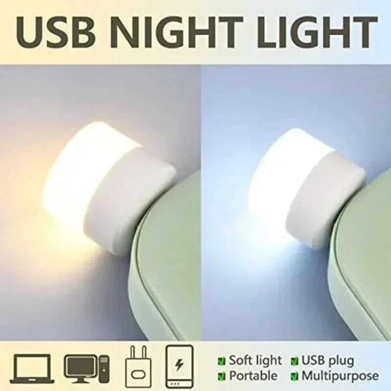 1-20Pcs Mini USB Night Light Warm White Eye Protection Book Reading Light USB Plug Computer Mobile Power Charging LED Night Lamp