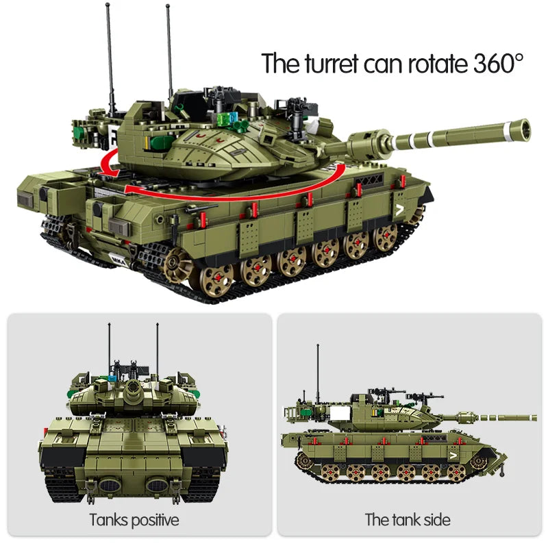 WW2 Military Leopard 2A4 Battle Tank Series Building Blocks Brick Model MOC Army Weapon Boy Set Kid Toy Childrens Christmas Gift