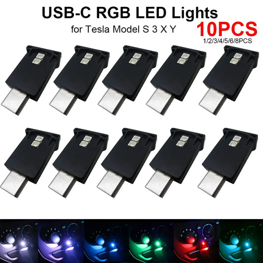 Creative Mini Type-C LED RGB Ambient Light USB-C RGB LED Car Interior Night Lights High Brightness 100LM for Tesla Model S 3 X Y