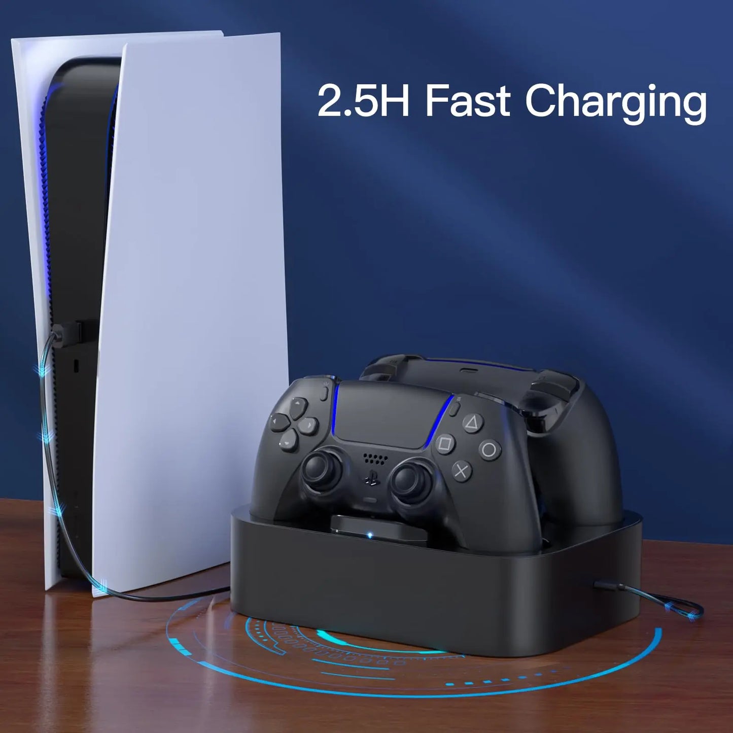 NEWDERY Dual Controller Charger For PS5 Charging Dock Station For Playstation 5 Dualsense Controllers with USB C Cable For PS5