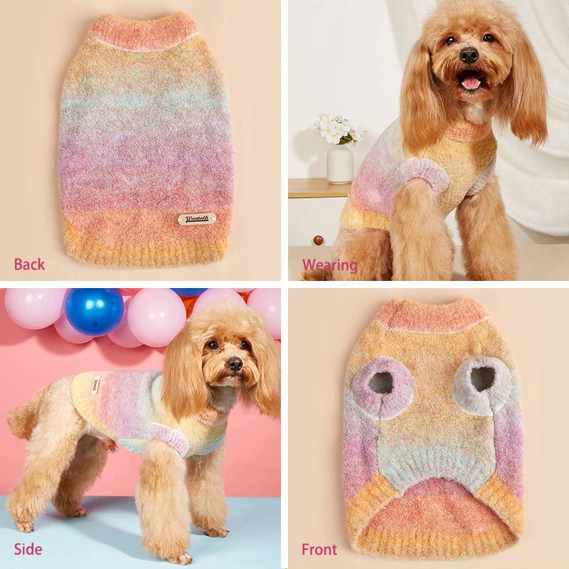 Trendy Puppy Fluffy Sweaters for Small Dogs Pink Luxury Pullover Medium Dog Girl Turtleneck Autumn Winter Knitted Fleece Sweater