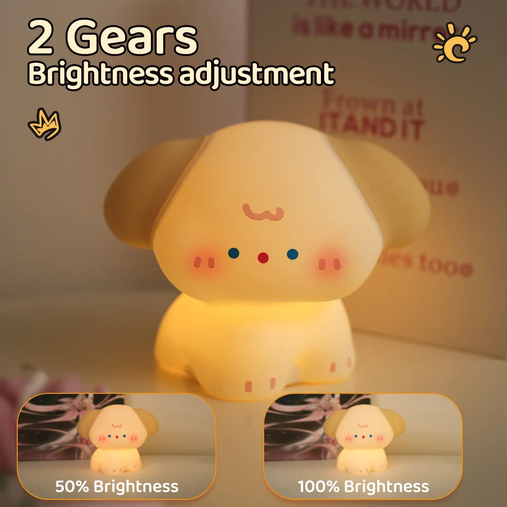 Cute Dog Silicone Night Light Rechargeable Dimmable Nursery Sleeping Lamp Kawaii Cordless Touch Nightlight For Kids Room Decor