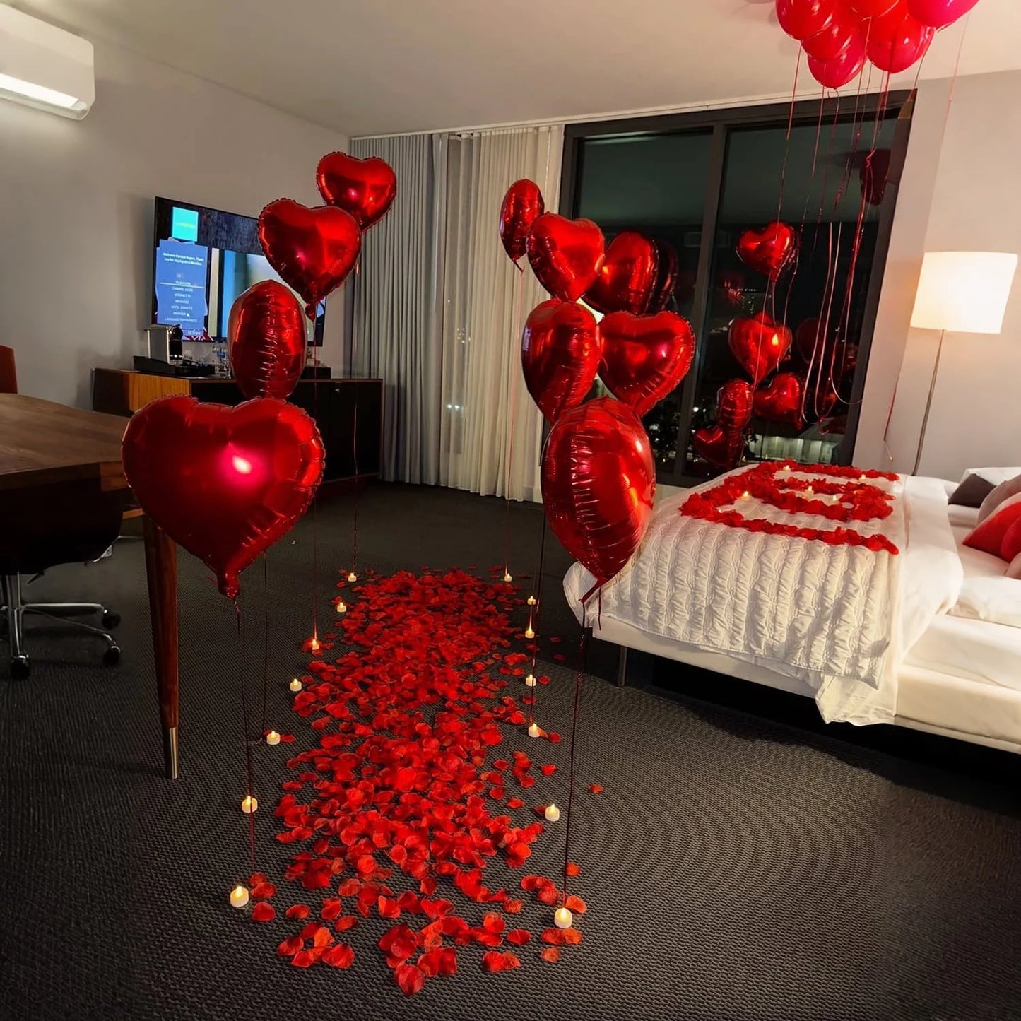 Red Love Aluminum Foil Balloon I Love You Balloon Set Simulation Petals Valentine's Day Wedding Anniversary Party Decoration