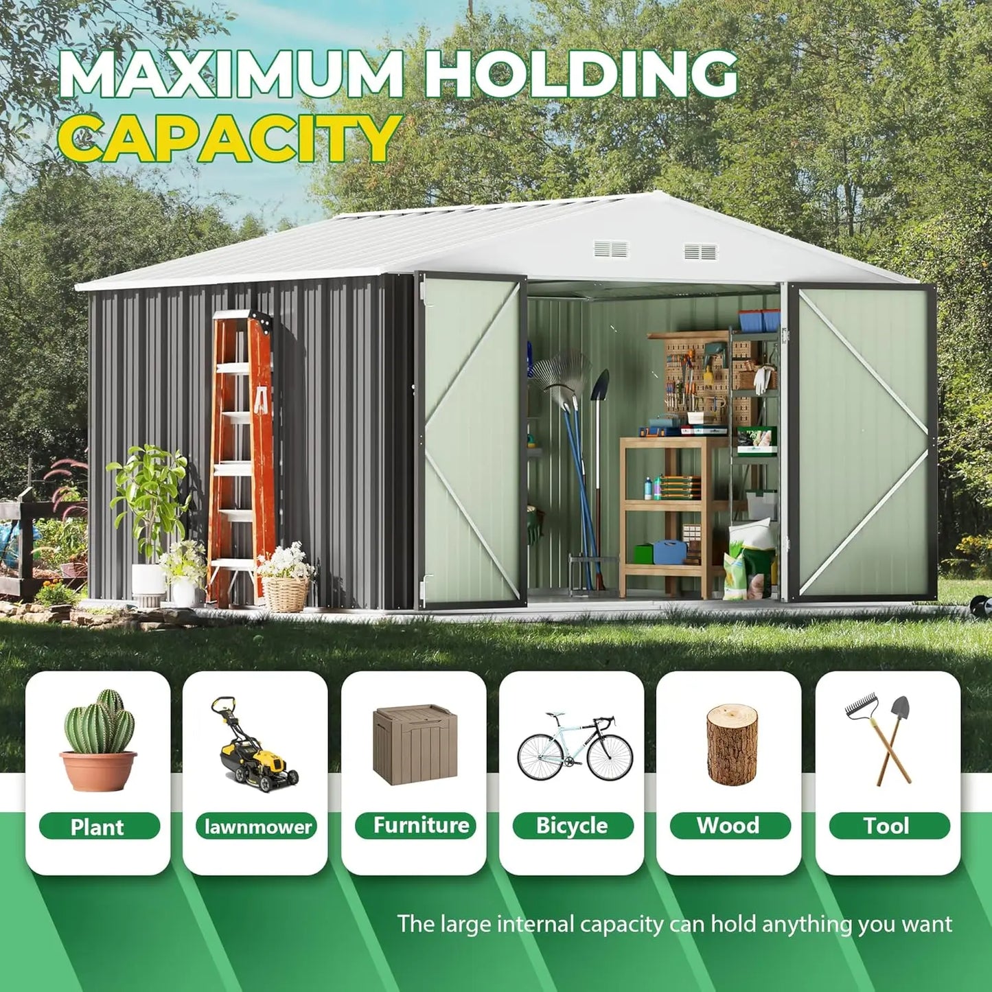 10 x 8 FT Outdoor Storage Shed, Metal Garden Sheds & Outdoor Storage Clearance, Large Tool Shed Outdoor with Single, Customized