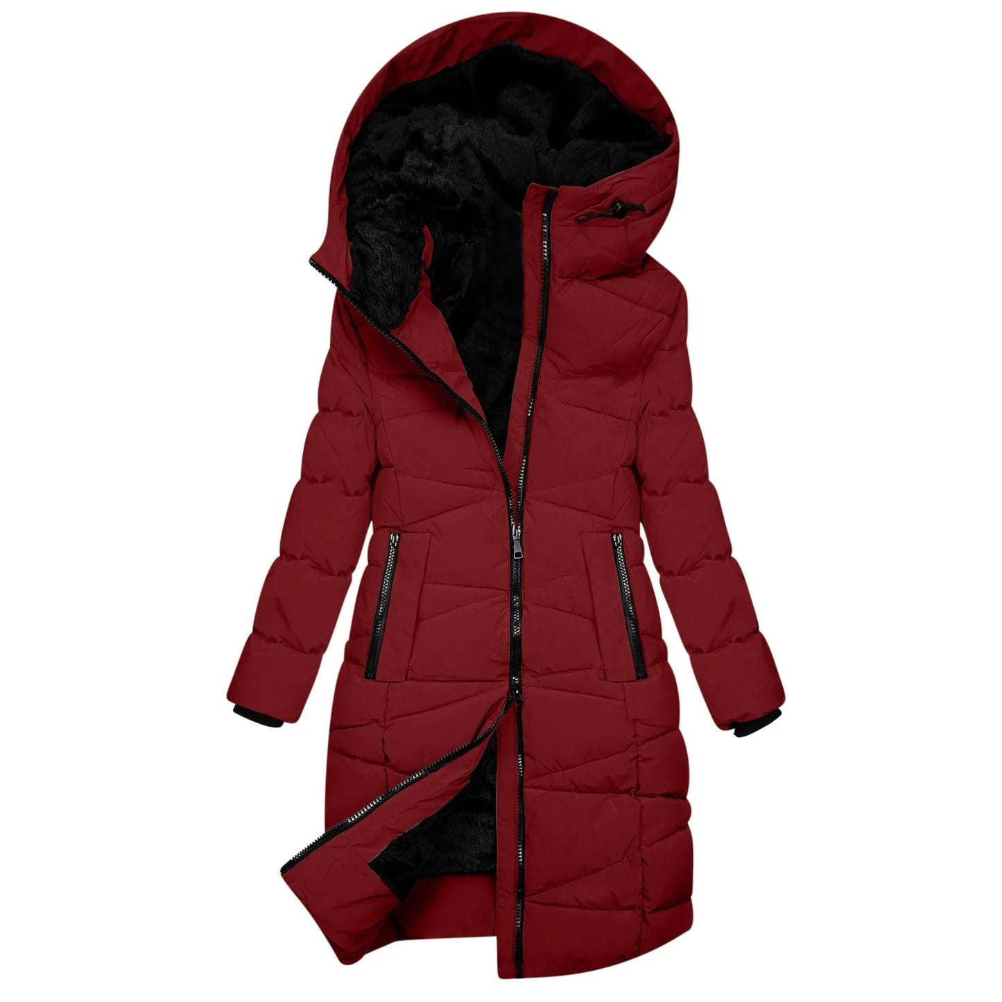 Hooded Cotton-Padded Jacket Warm Winter Coats For Women Windproof Down Quilted Long Jacket With Zipper Wool Coat For Women