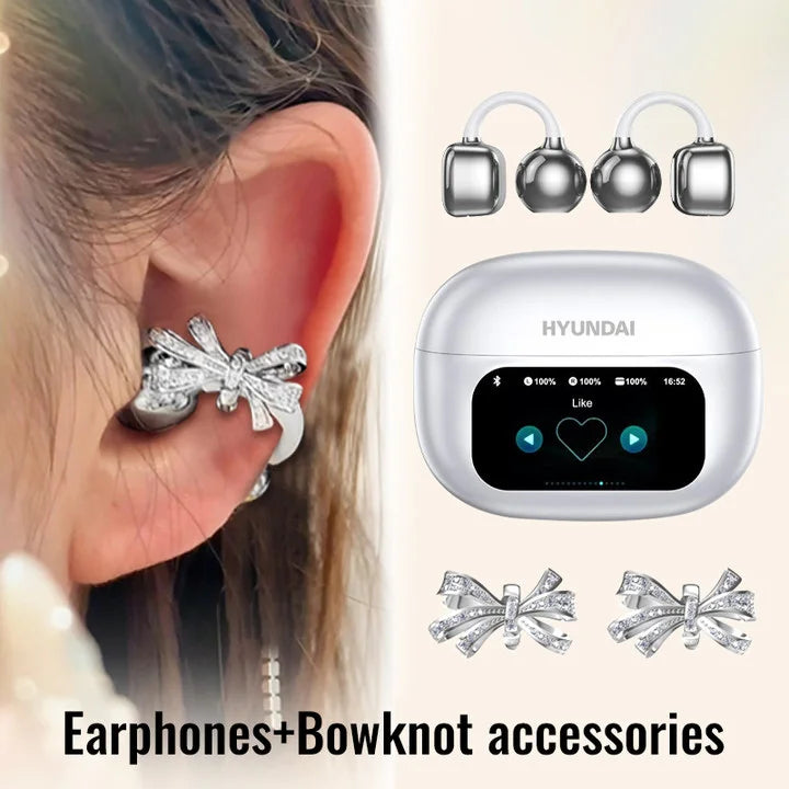 HYUNDAI HY-C02 Ear Clip Screen Display Earphones Wireless Bluetooth Headphones  Mic High Sound Stereo Sound Earbuds