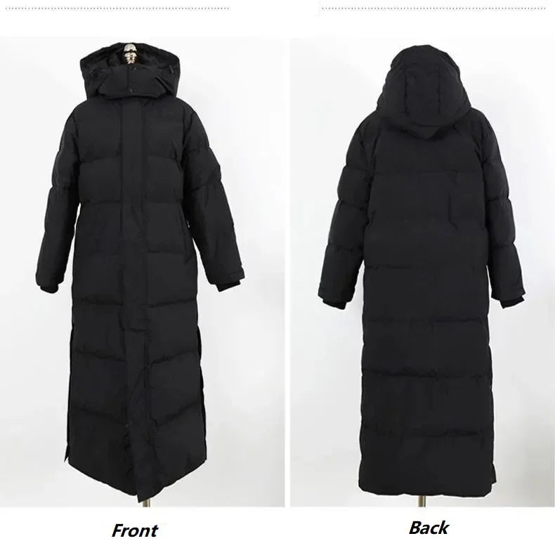 Super Long Padded Cotton Jacket Women 2025 New Korean Over-The-Knee  Fashion Parkas Winter Female  Thick Black Down Cotton Coat