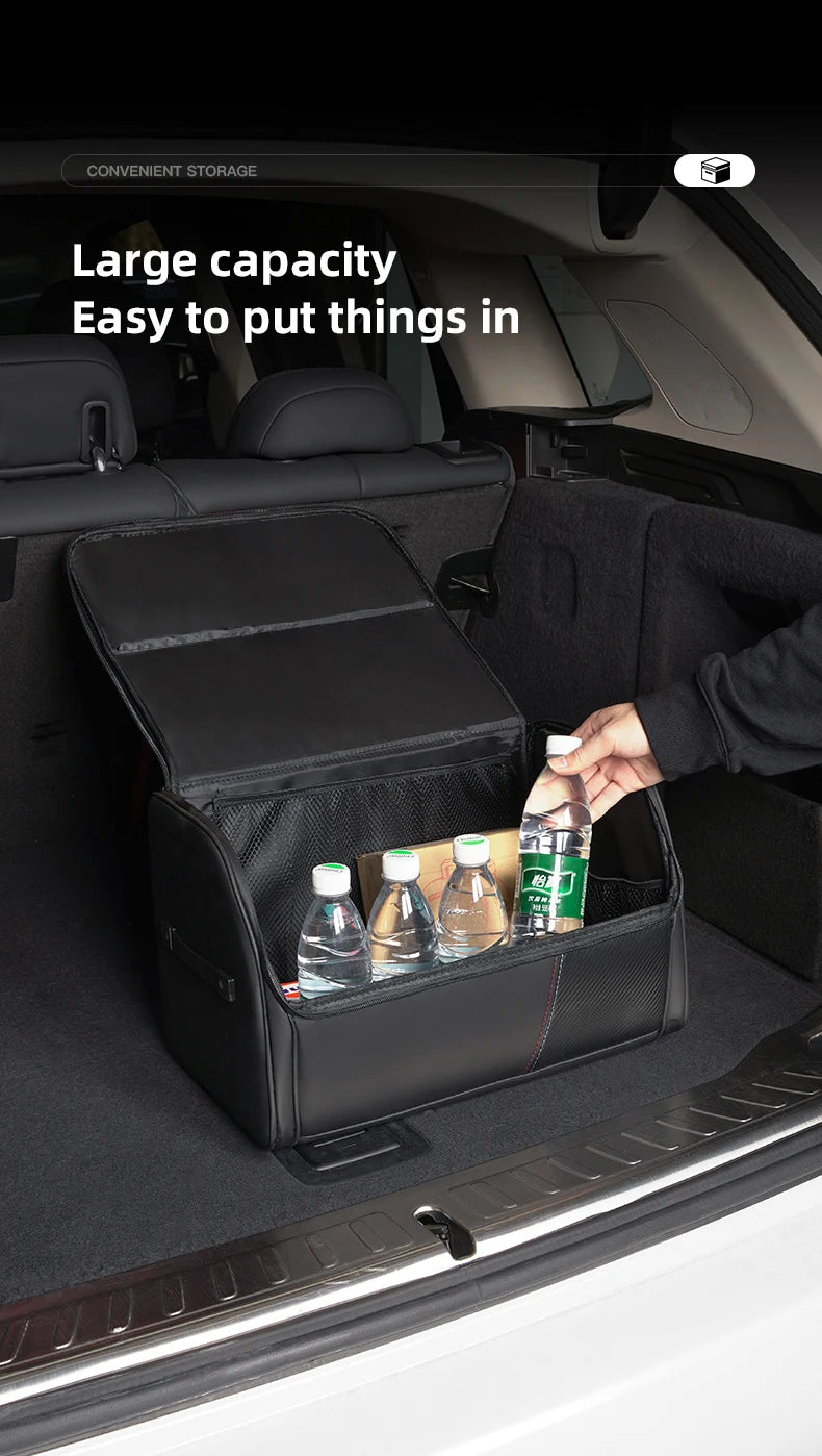 KIA Car High-capacity Leather Storage Bag Car Trunk Organizing Box For KIA EV6 Stinger RIO Sorento Picanto Ceed Borrego Syros K4