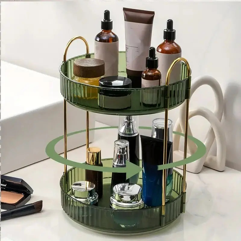 1pc 360° Rotating Makeup Organizer, Light Luxury Transparent Storage Rack, Large Capacity Cosmetics Storage Box, Multi-function