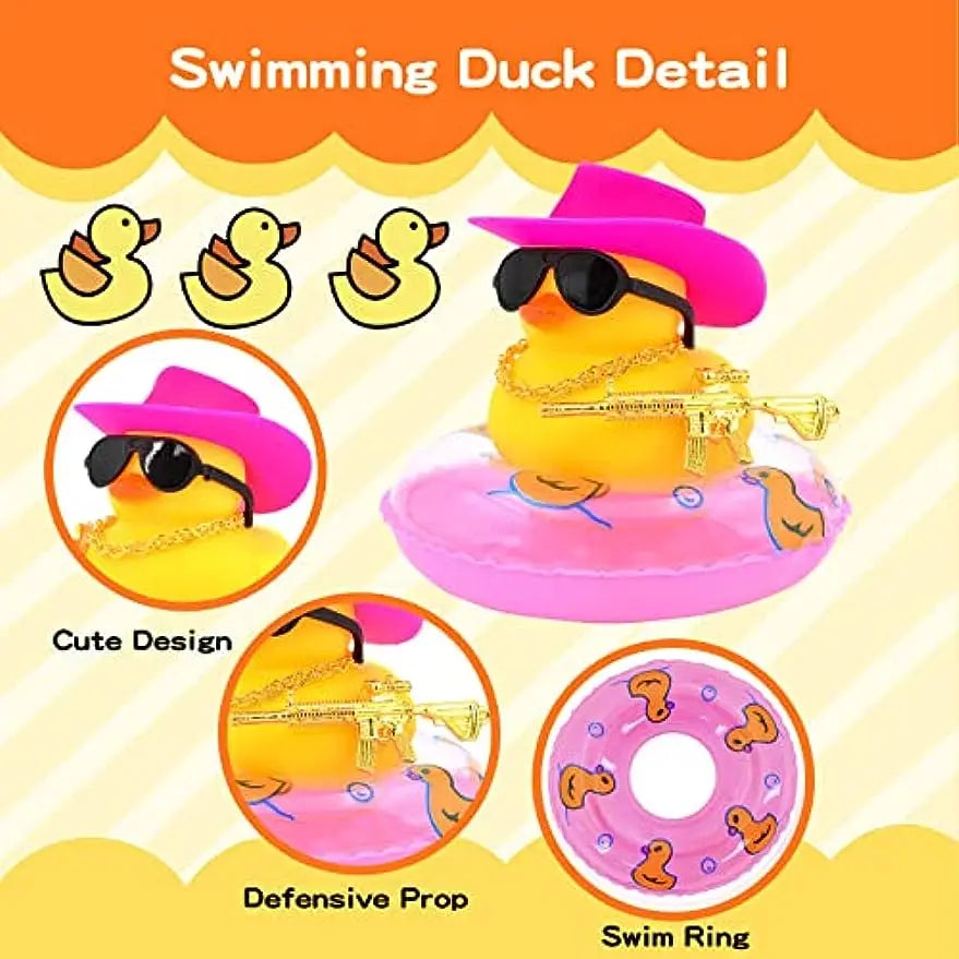 Duck Car Ornaments Yellow Duck Car Dashboard Decorations Set with Sunglasses, Swimming Ring Kids Bath Toys Home Duck Decoration