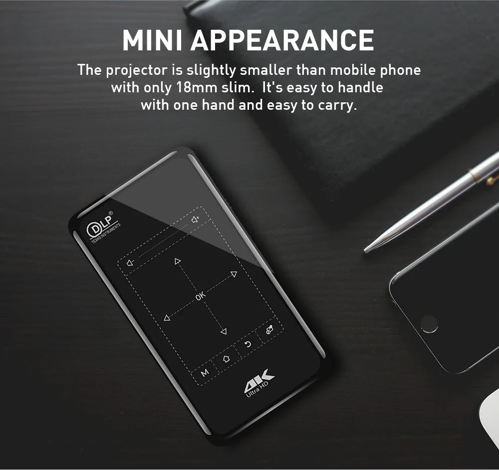 Mini Portable Projector Home Theater 4K 3D DLP Android Smart Ceiling Car Outdoor Wifi Bluetooth Mobile Battery Rechargeable LED