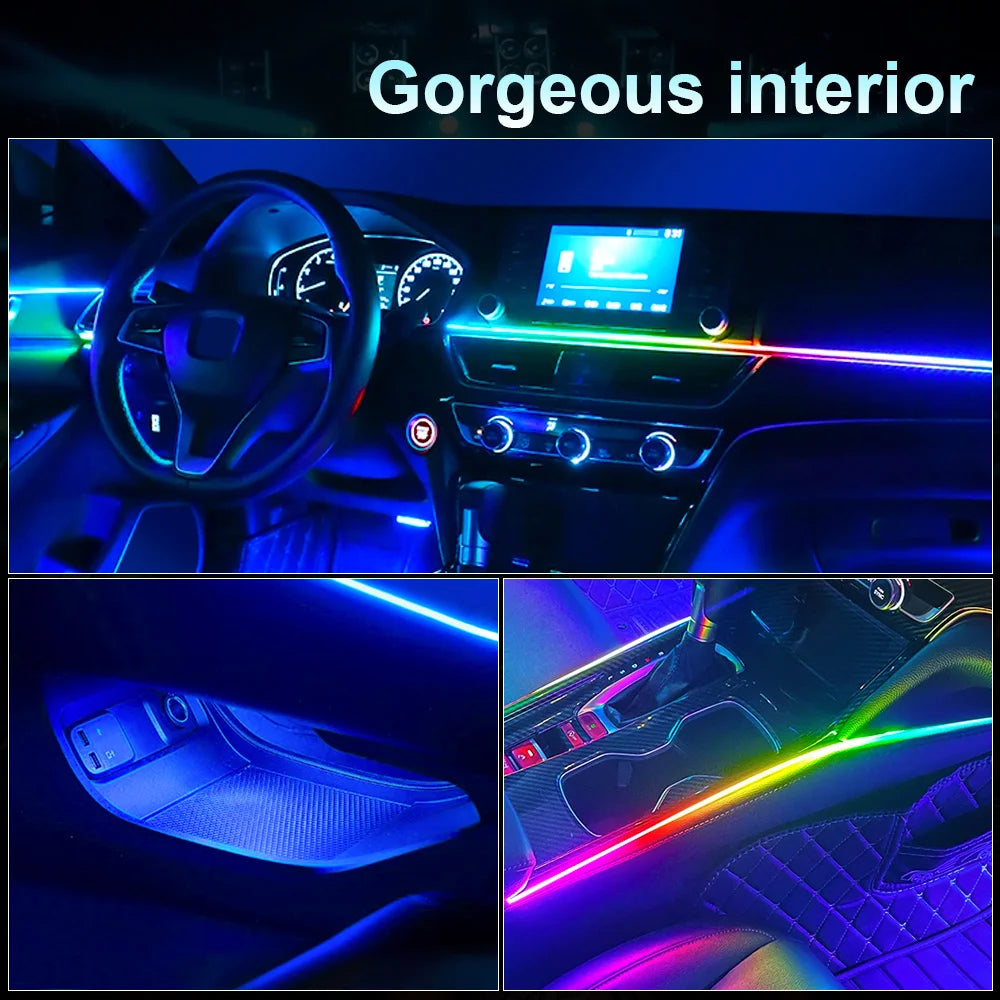 14/18/22 in 1 Car Atmosphere Light Symphony Rainbow RGB Neon 64 Colors App Bluetooth Interior Acrylic Ambient Lights Dual Zone