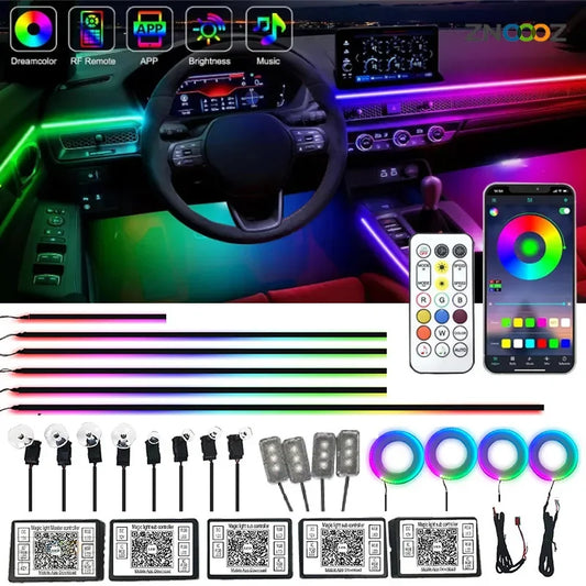 22 In1 Symphony Streamer Car Ambient Lights Interior LED Acrylic Strip Light RGB 213 Color Decoration Atmosphere Lamp APP Remote