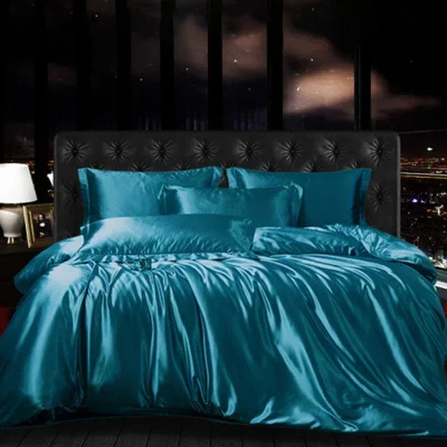 blending Mulberry Silk Bedding Set Silky High-end Queen Size Duvet Cover Set with Fitted Sheet Luxury Bedding Sets King Bed Sets