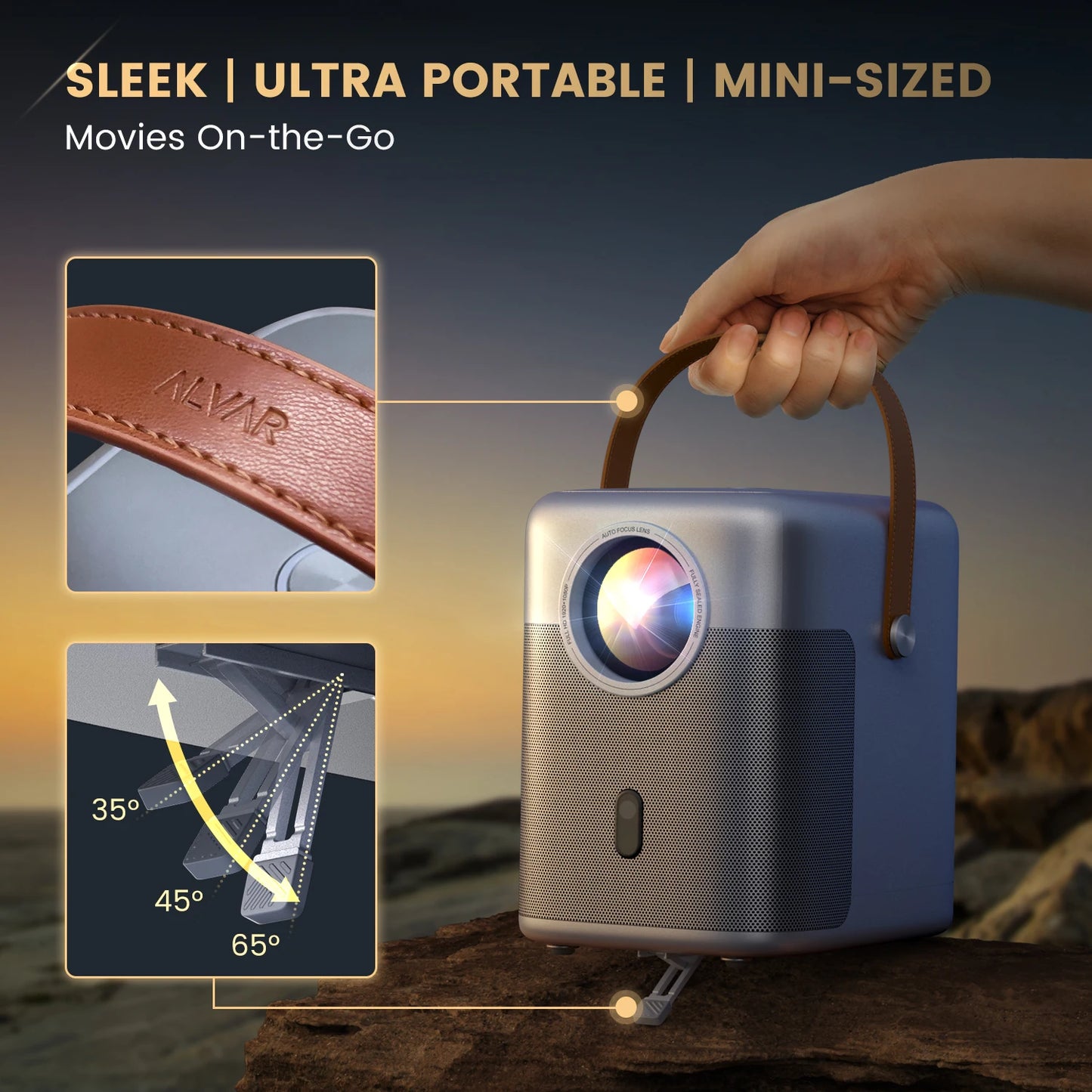 Mini Projector Native 1080P 4k Support Android Smart WiFi6 Portable Home Cinema Projector With Handle