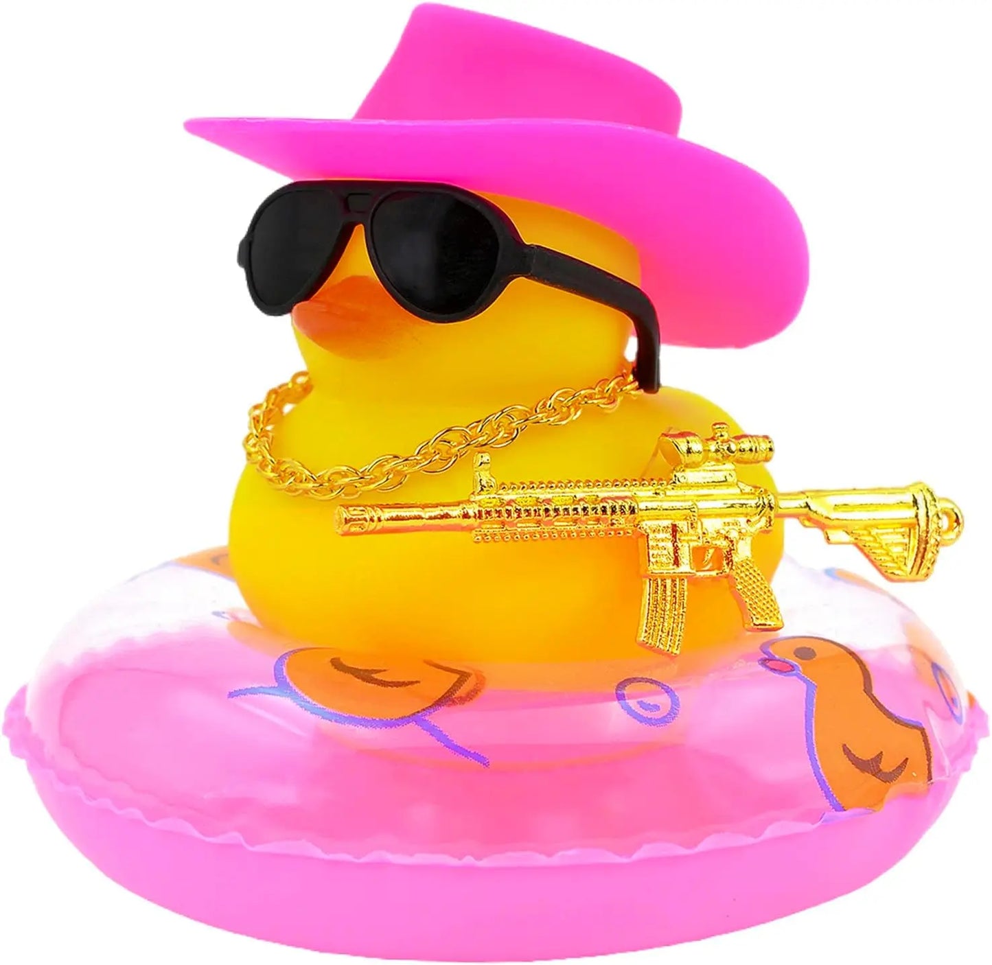 Duck Car Ornaments Yellow Duck Car Dashboard Decorations Set with Sunglasses, Swimming Ring Kids Bath Toys Home Duck Decoration
