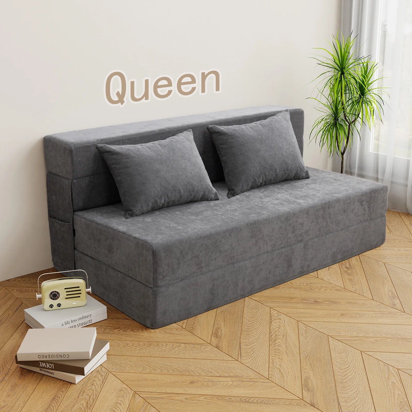 Orhopui Folding Sofa Bed-Convertible Sleeper Chair With Pillow, Fold Out Couch, ,Living Room/Dorm/Guest Room/Home Office, Gray