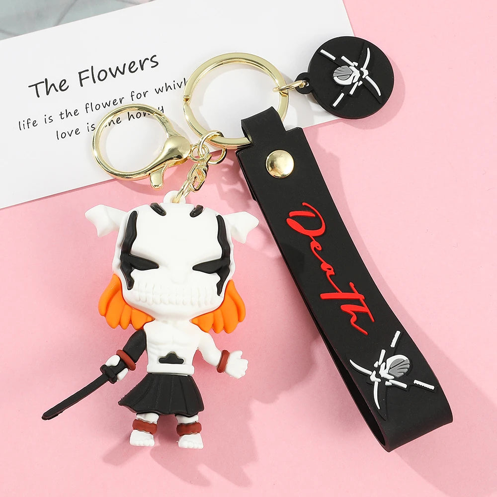 Anime Bleach Keychain Cosplay Kurosaki Ichigo Silicone Pendant Keyring Car Backpack Key Holder Accessories for Fans Quality Gift