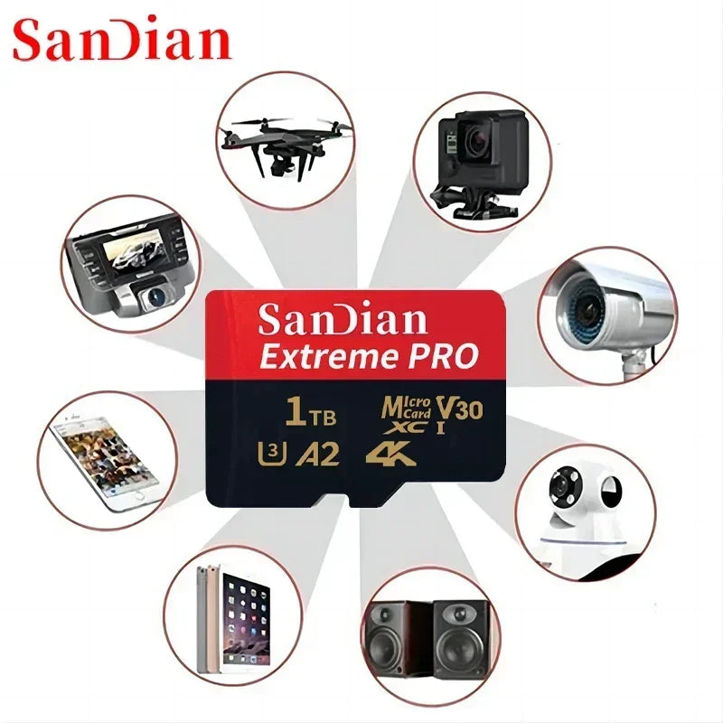 High Speed Micro TF SD Memory Card 128GB 256GB 512GB TF/SD Flash Card 2TB 1TB Memory Card Class 10 A2 4K U3 For Phone Camera PC