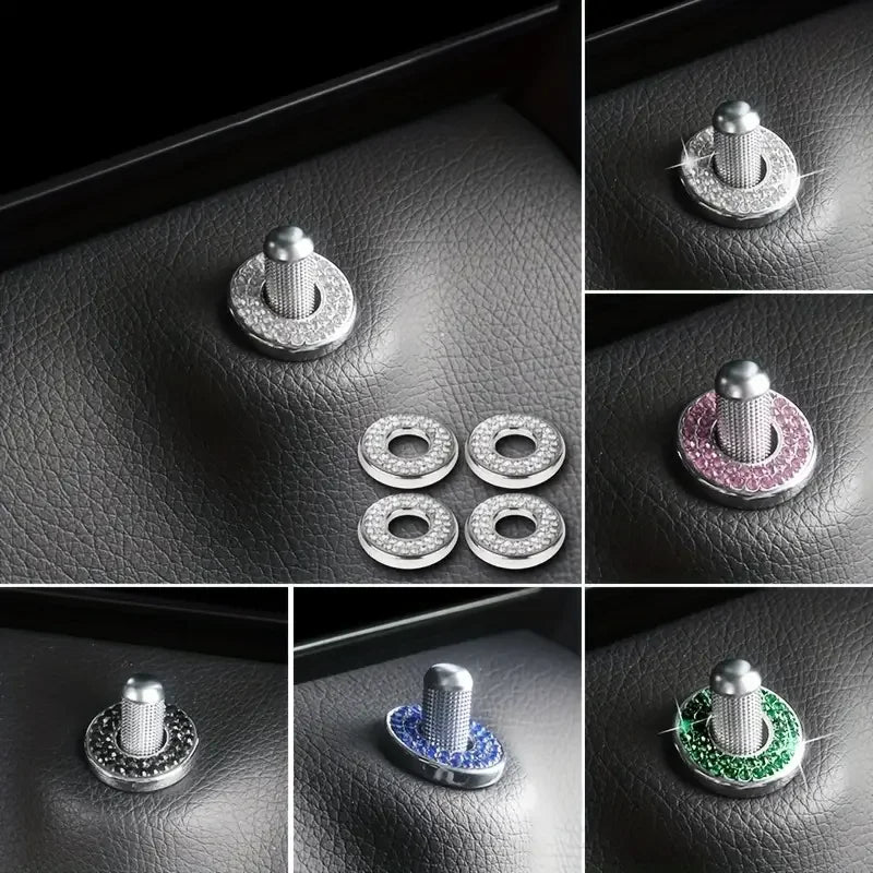 4pcs Car Door Bolts Door Lock Pin Cover Diamond Auto Decoration Trims Ring Sticker for Mercedes-Benz C Class C200L GLC260 C260L