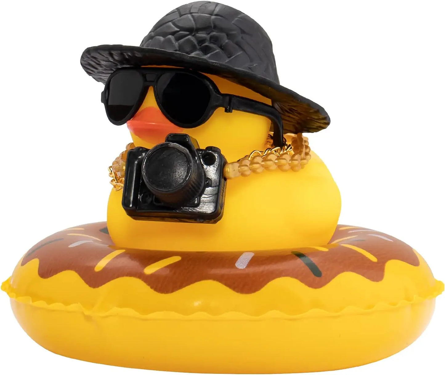 Rubber Duck Dashboard Decorations Camera Duck Car Accessories for Car Ornament with Mini Hat Swim Ring Necklace and Sunglasses