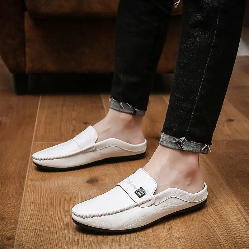 Men's Shoes Baotou Half Slippers Men's 2022 Summer New Sandals Soft Soled Men's Driving Shoes Casual Leather Shoes