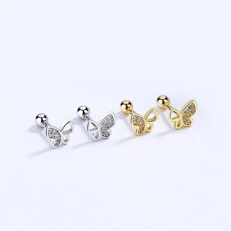 TrustDavis Real 925 Sterling Silver Fashion Sweet INS Butterfly Bear Screw Stud Earrings For Daughter Girls Fine Jewelry DG0013