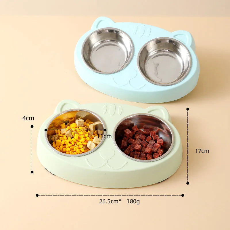 Macaron Pet Double Bowl Plastic Kitten Dog Food Drinking Tray Feeder Cat Feeding Pet Supplies Accessories