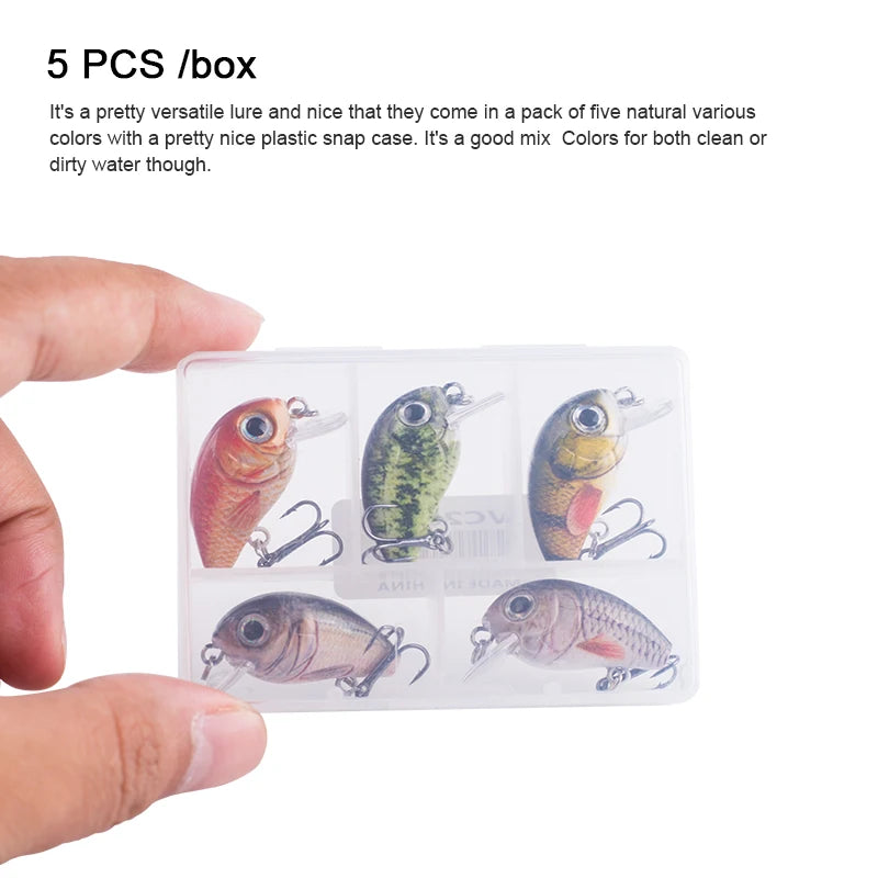 Hanlin 5pcs/Suit 2.8cm 2g Mini Wobblers Slow Sinking Crankbait Fishing Lure Artificial Bait Hard Plastic Wobbler For Bass Tackle