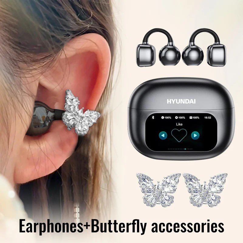 HYUNDAI HY-C02 Ear Clip Screen Display Earphones Wireless Bluetooth Headphones  Mic High Sound Stereo Sound Earbuds