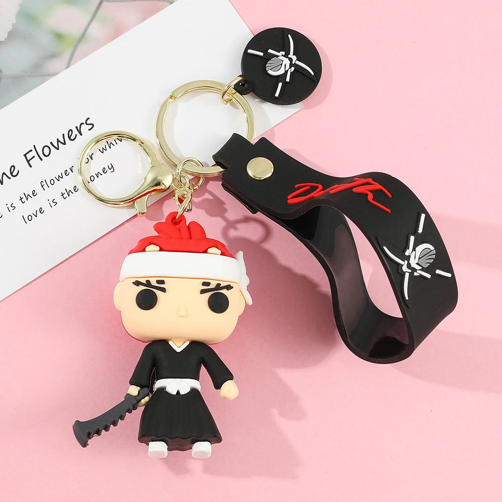Anime Bleach Keychain Cosplay Kurosaki Ichigo Silicone Pendant Keyring Car Backpack Key Holder Accessories for Fans Quality Gift