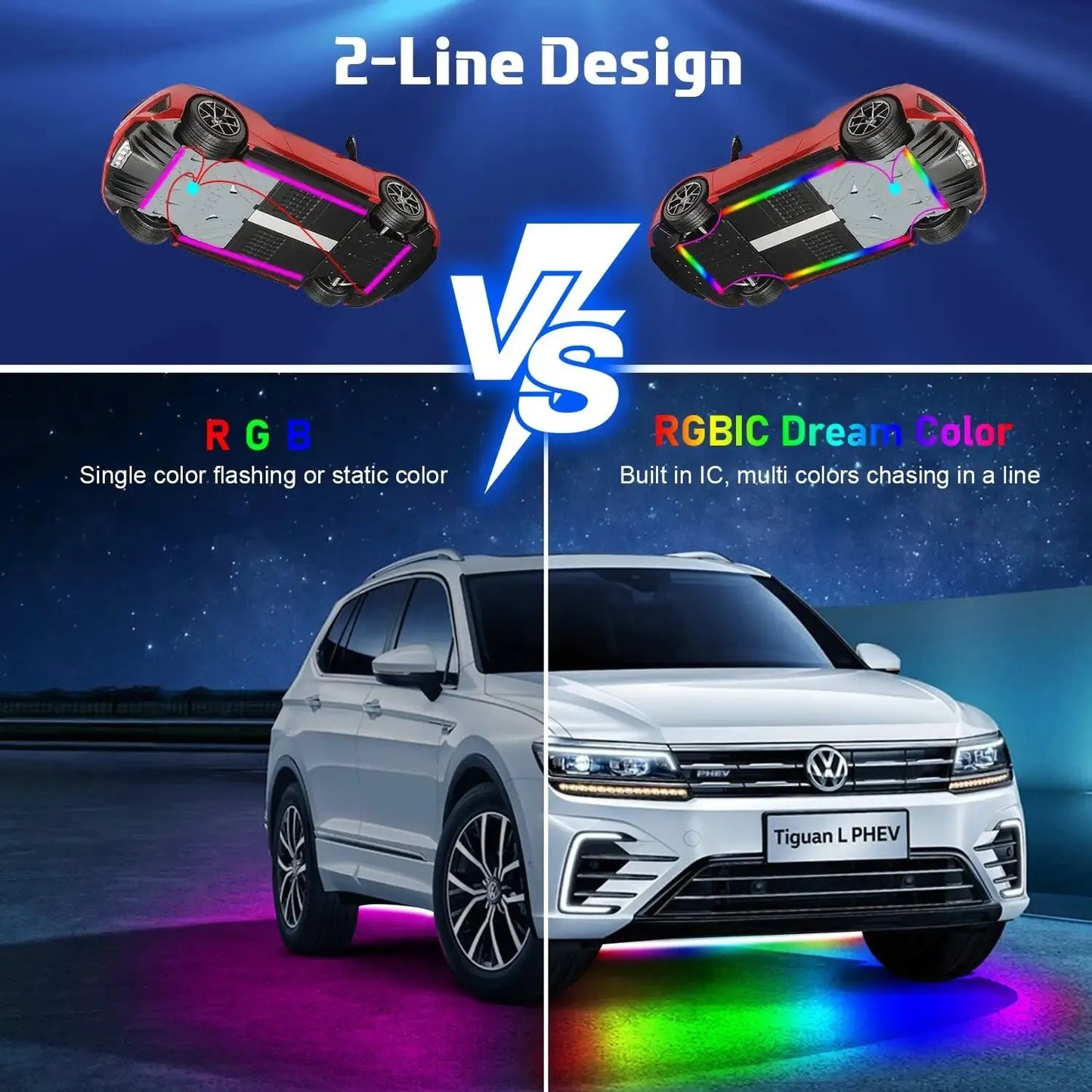 Car Flexible Underglow Strip Light LED Underbody Remote APP Control RGB Neon Lights Atmosphere Lamp for Auto Decoration