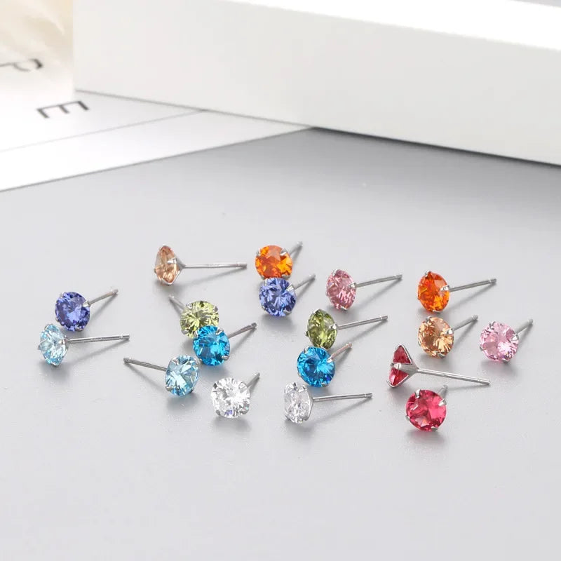 TrustDavis Real 925 Sterling Silver Sweet Round Zircon Colorful Earrings for Daughter Children Birthday Gift Jewelry DS4084