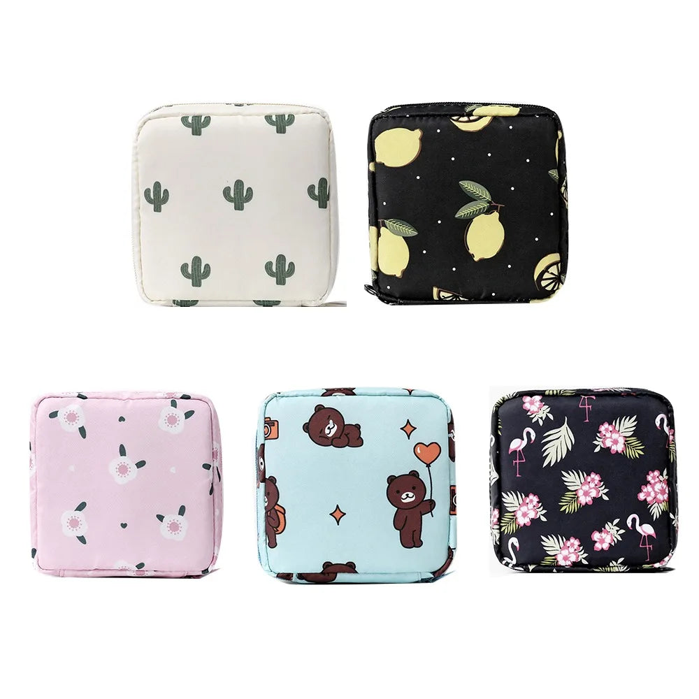 Women Portable Sanitary Napkin Tampon Storage Bag Cotton Travel Makeup Storage Bag Literary Zipper Coin Purse Sundries Storage#w