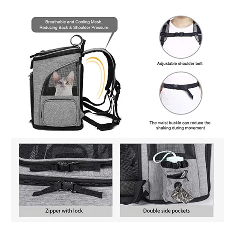 Pet Supplies Out Puppy Backpack Expandable Pet Bag Large Capacity Breathable Portable Cat Backpack Foldable Dog Bag