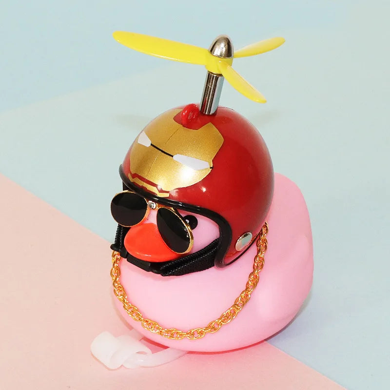 High Quality Pink Rubber Duck Bike Ornament with Sunglasses, gold Chain, propeller for Car Dashboard Bicycle Motorcycle Helmet