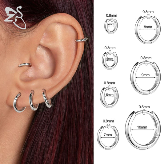 ZS 1 Piece 20G 925 Sterling Silver Hoop Earring For Women Girls 4MM-10MM Round Earrings Helix Cartilage Rook Piercings Jewelry