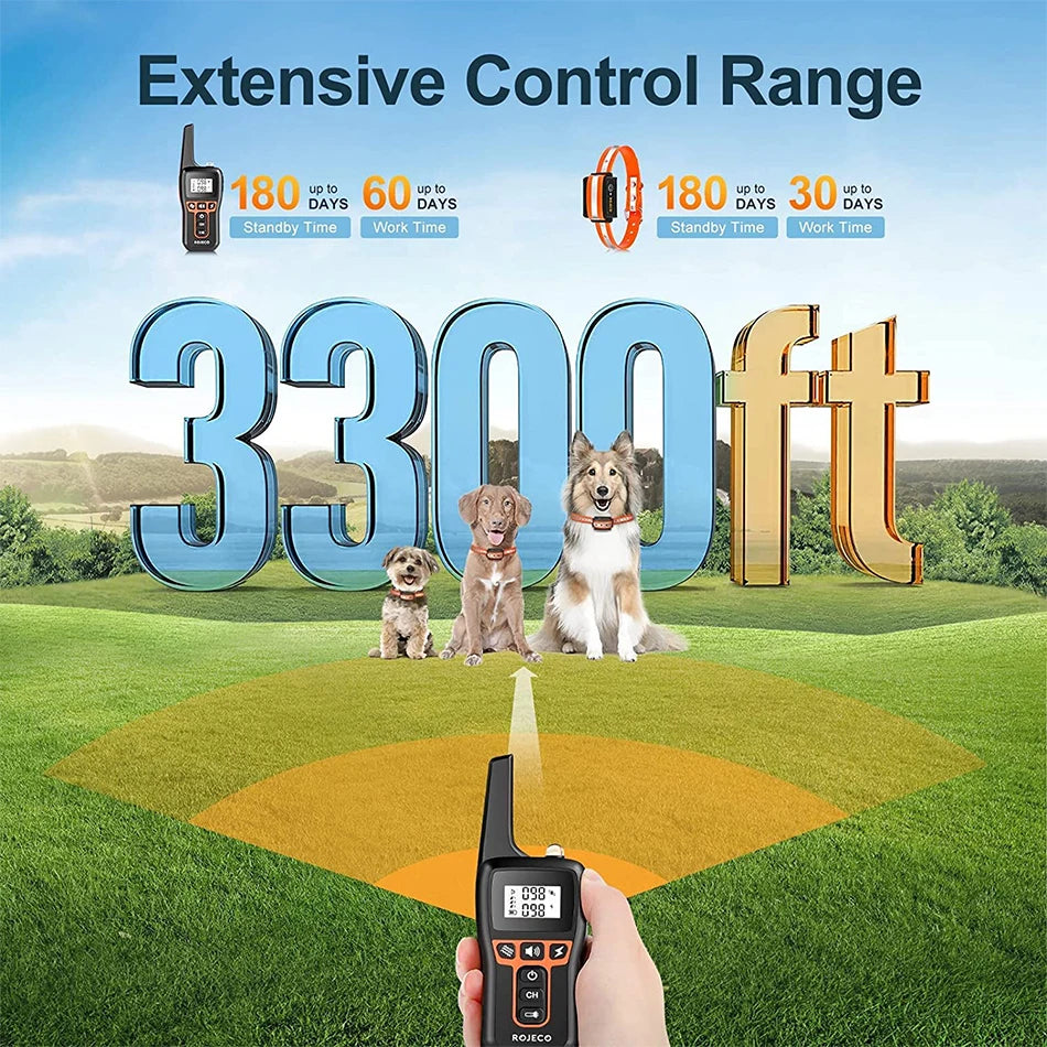 ROJECO 1000m Electric Dog Training Collar Remote Control Training Collar For Pet Rechargeable Dog Bark Control Stop Shock Collar