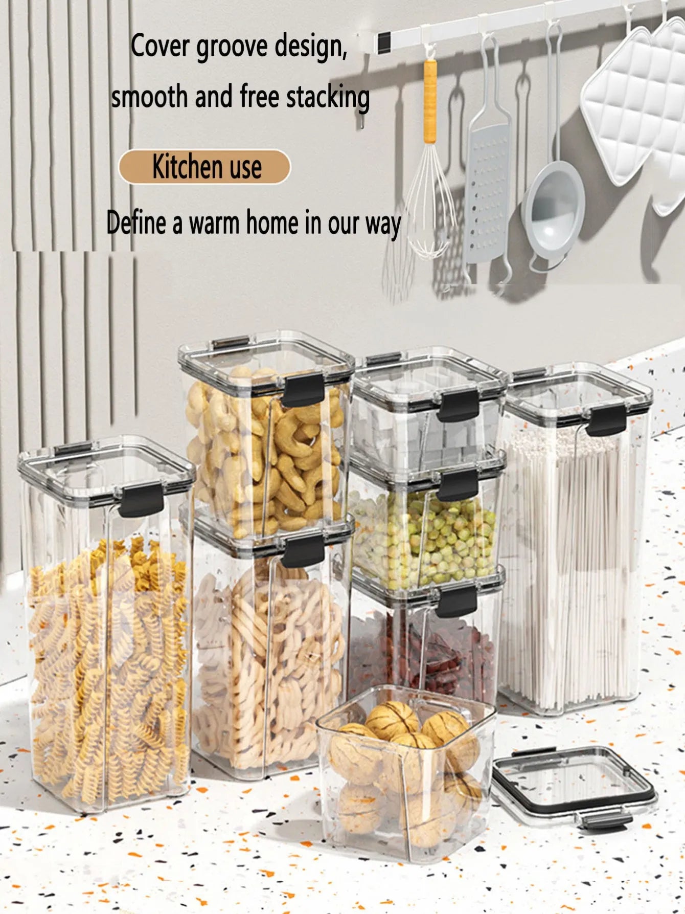 1PC Airtight Food Storage Containers Set WithLids, Candy Jars With Lids, Plastic Dry FoodCanisters For Kitchen Pantry Organizati