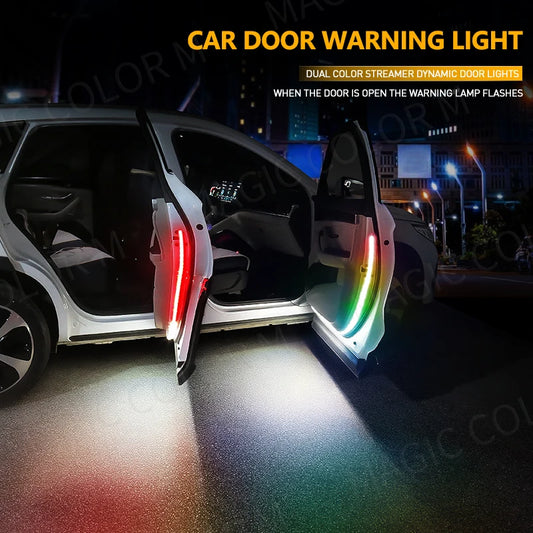 2 PCS Car Door Opening Welcome Light Strips LED Flexible 120cm Warning Strobe Atmosphere Ambient Lamps Decoration RGB Red White