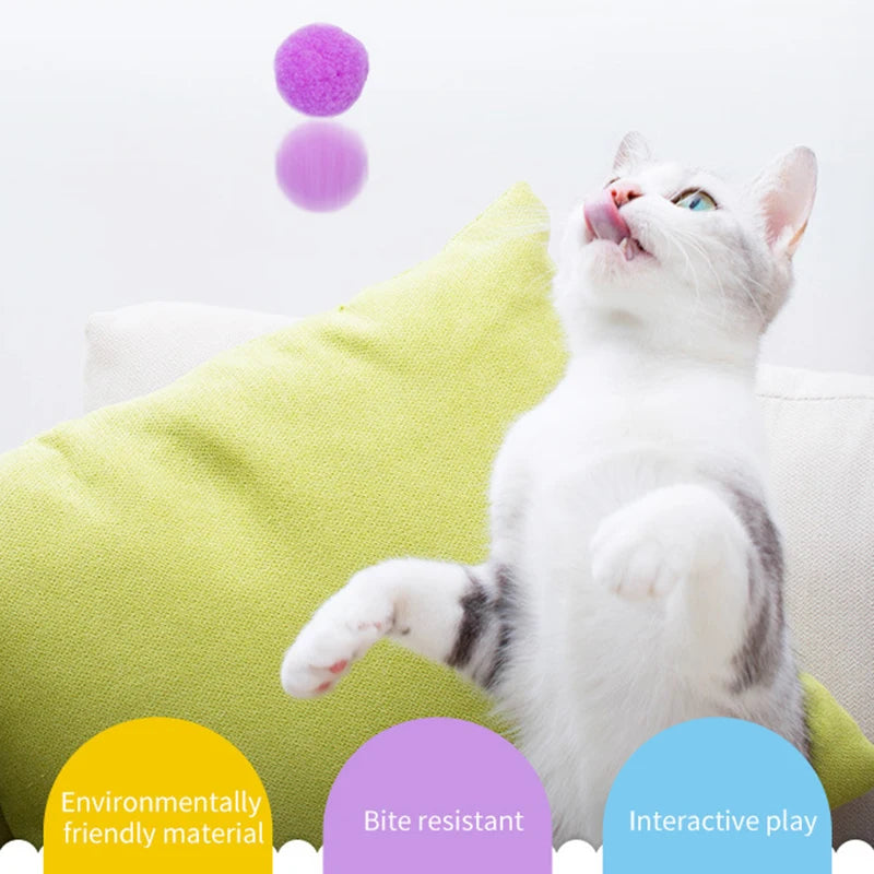 0.98in Cat Toys Launch Training Stretch Plush Ball Interactive Creative Colorful Kitten Pom Pom Cat Toy Ball Pet Accessories