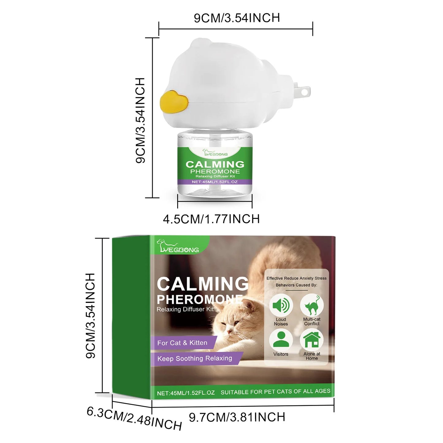 Cat Calming Diffuser: Plug-In Pheromone Relaxant for Cats - Reduces Anxiety & Prevents Howling, with Calming Liquid Included