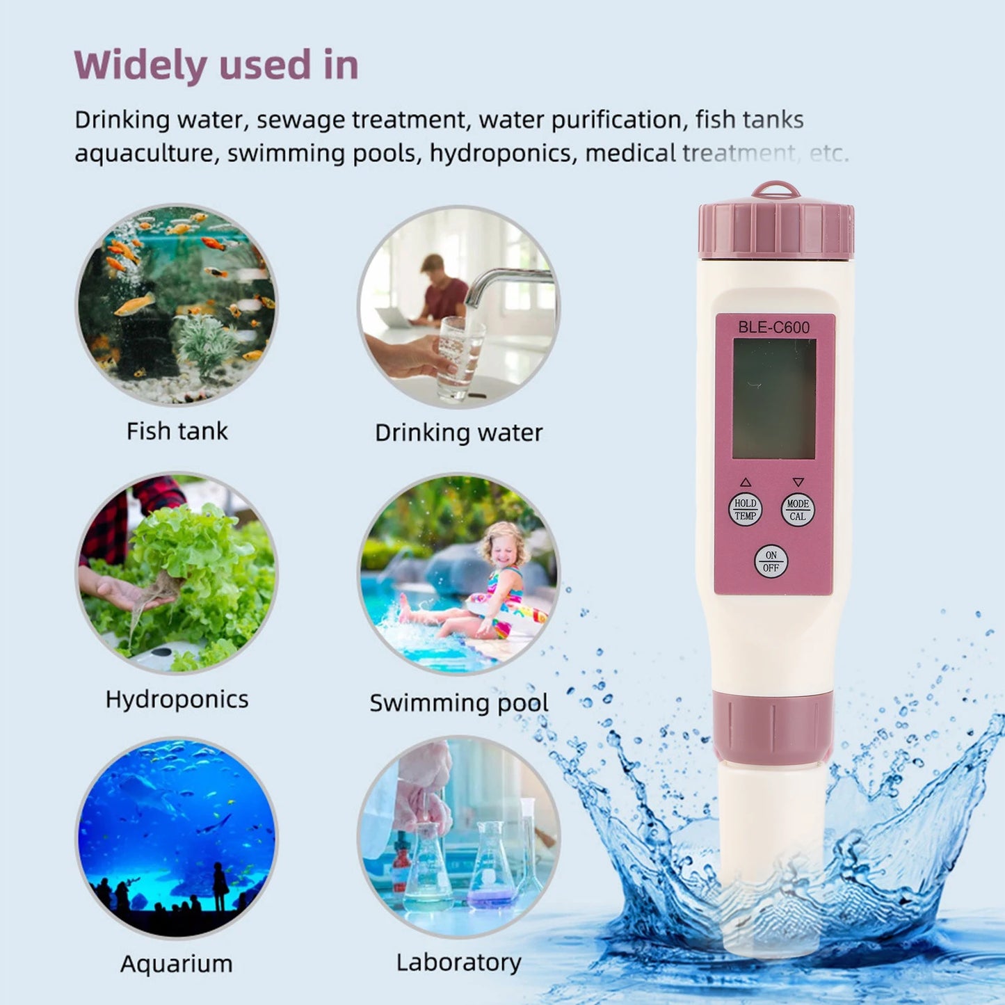 Water Quality Detection Pen Smart 7 in 1 High Sensitivity Probe Bluetooth PH TDS EC ORP SG Salinity Temperature Meter