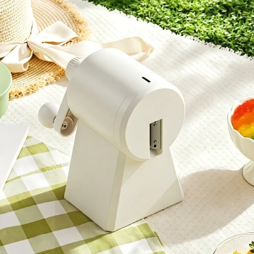Portable Hand-Cranked Shaved Ice Machine with Ice Box Labor Saving Ice Crusher Plastic Smoothie Machine Street Stall