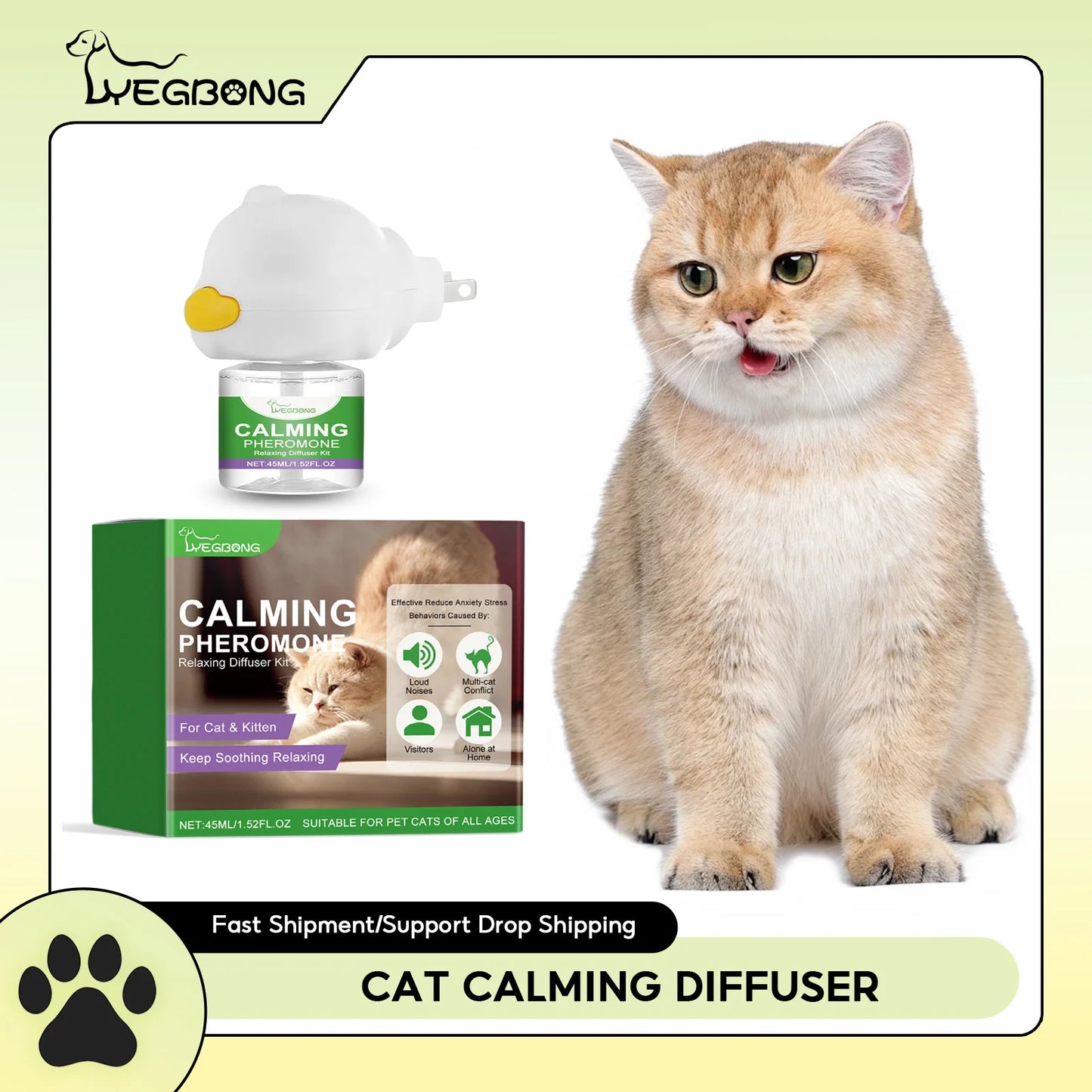 Cat Calming Diffuser: Plug-In Pheromone Relaxant for Cats - Reduces Anxiety & Prevents Howling, with Calming Liquid Included
