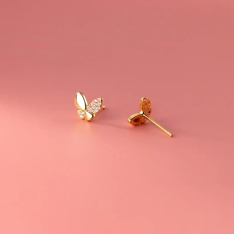 INZATT Real 925 Sterling Silver Tiny Zircon Butterfly Stud Earrings For Fashion Women Cute Fine Jewelry 18k Gold Accessories