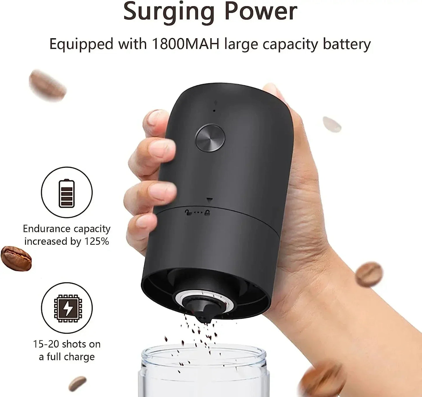 New Electric Coffee Grinder USB Type-C Charging Portable Nuts Grains Pepper Coffee Bean Grinder Home Travel Black grinder