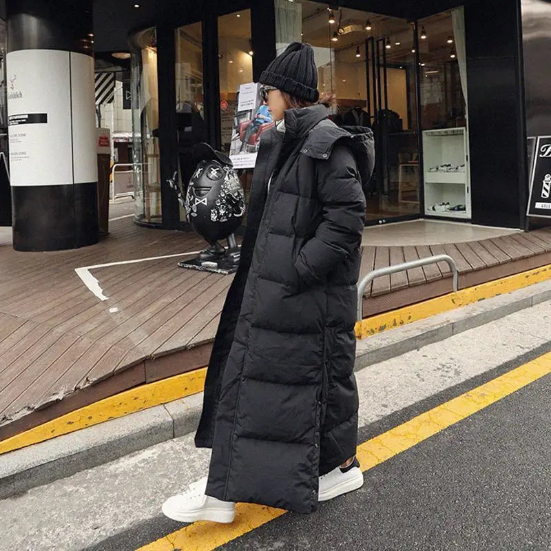 Super Long Padded Cotton Jacket Women 2025 New Korean Over-The-Knee  Fashion Parkas Winter Female  Thick Black Down Cotton Coat